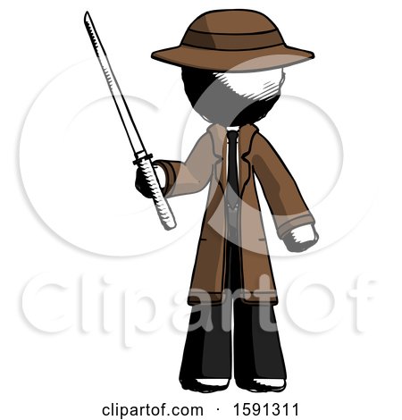 Ink Detective Man Standing up with Ninja Sword Katana by Leo Blanchette