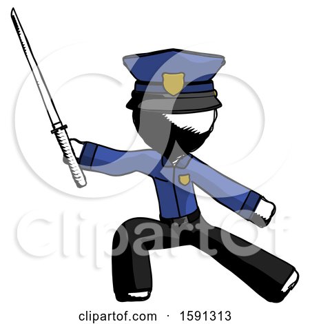 Ink Police Man with Ninja Sword Katana in Defense Pose by Leo Blanchette