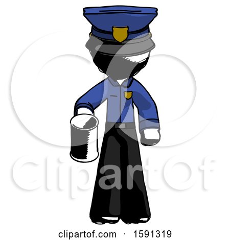 Ink Police Man Begger Holding Can Begging or Asking for Charity by Leo Blanchette