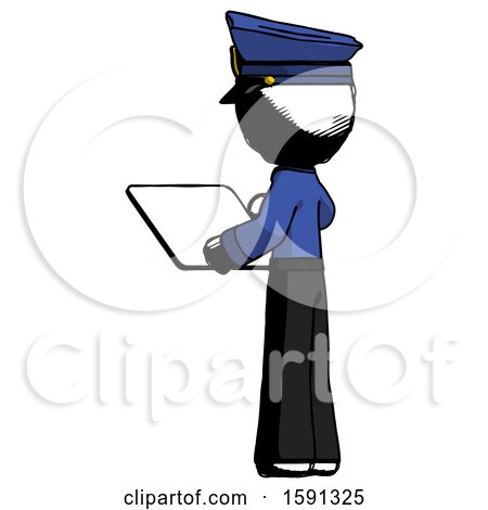 Ink Police Man Looking at Tablet Device Computer with Back to Viewer by Leo Blanchette