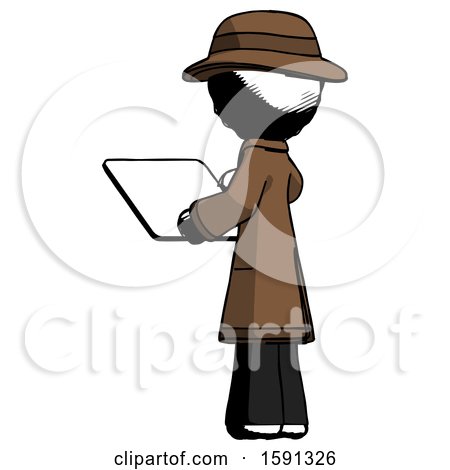 Ink Detective Man Looking at Tablet Device Computer with Back to Viewer by Leo Blanchette