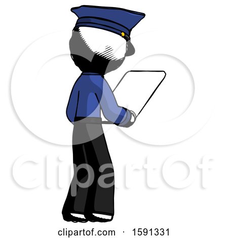 Ink Police Man Looking at Tablet Device Computer Facing Away by Leo Blanchette