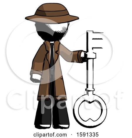 Ink Detective Man Holding Key Made of Gold by Leo Blanchette