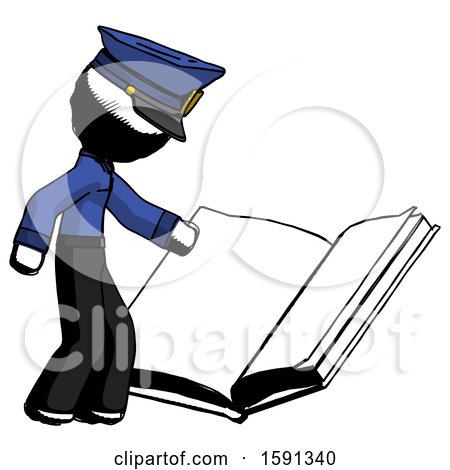 Ink Police Man Reading Big Book While Standing Beside It by Leo Blanchette