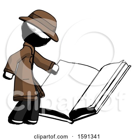 Ink Detective Man Reading Big Book While Standing Beside It by Leo Blanchette