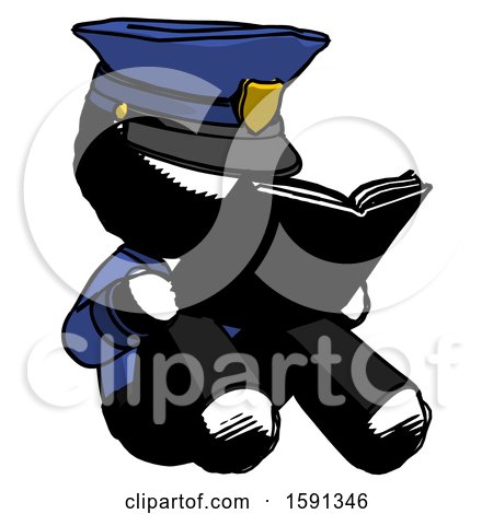 Ink Police Man Reading Book While Sitting down by Leo Blanchette