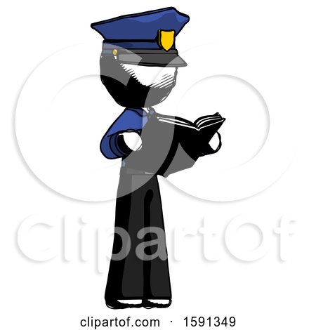 Ink Police Man Reading Book While Standing up Facing Away by Leo Blanchette