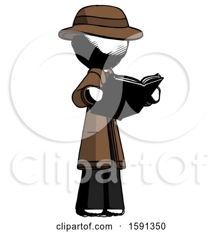 Ink Detective Man Reading Book While Standing up Facing Away by Leo Blanchette