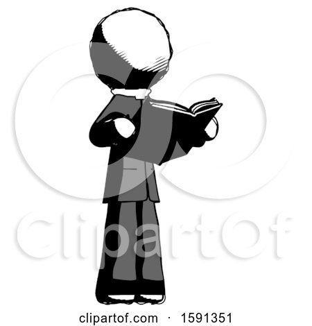 Ink Clergy Man Reading Book While Standing up Facing Away by Leo Blanchette