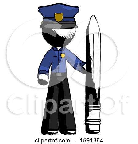 Ink Police Man with Large Pencil Standing Ready to Write by Leo Blanchette