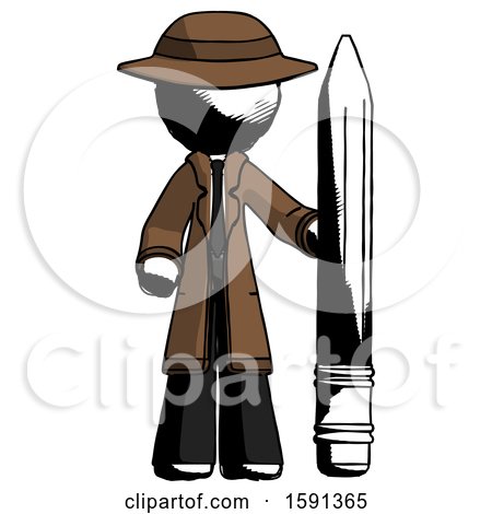 Ink Detective Man with Large Pencil Standing Ready to Write by Leo Blanchette