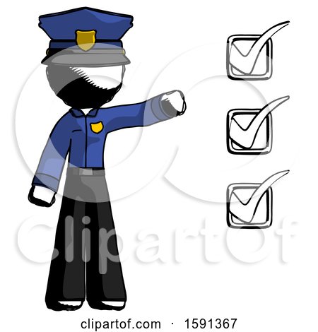 Ink Police Man Standing by List of Checkmarks by Leo Blanchette