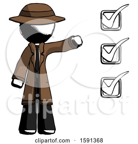 Ink Detective Man Standing by List of Checkmarks by Leo Blanchette