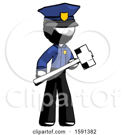 Ink Police Man with Sledgehammer Standing Ready to Work or Defend by Leo Blanchette