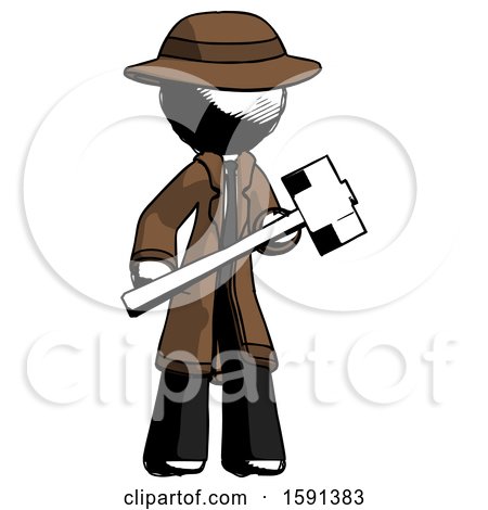 Ink Detective Man with Sledgehammer Standing Ready to Work or Defend by Leo Blanchette