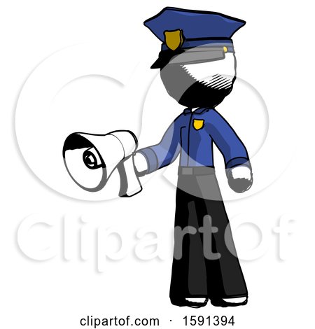 Ink Police Man Holding Megaphone Bullhorn Facing Right by Leo Blanchette