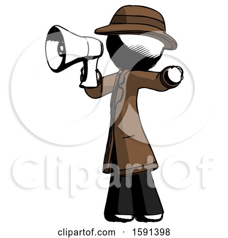 Ink Detective Man Shouting into Megaphone Bullhorn Facing Left by Leo Blanchette