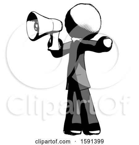 Ink Clergy Man Shouting into Megaphone Bullhorn Facing Left by Leo Blanchette