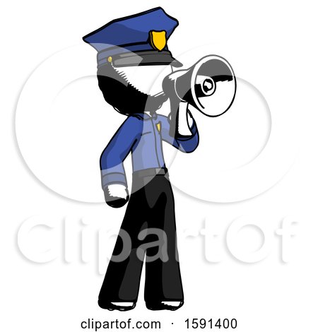 Ink Police Man Shouting into Megaphone Bullhorn Facing Right by Leo Blanchette
