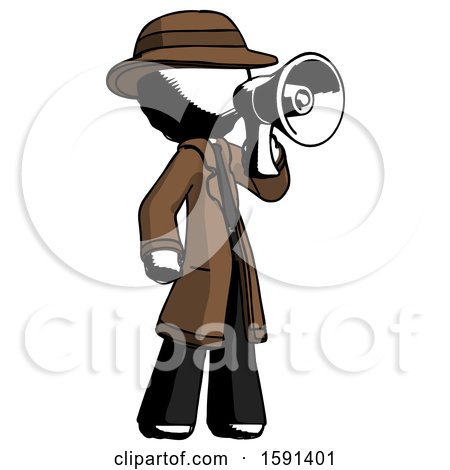 Ink Detective Man Shouting into Megaphone Bullhorn Facing Right by Leo Blanchette