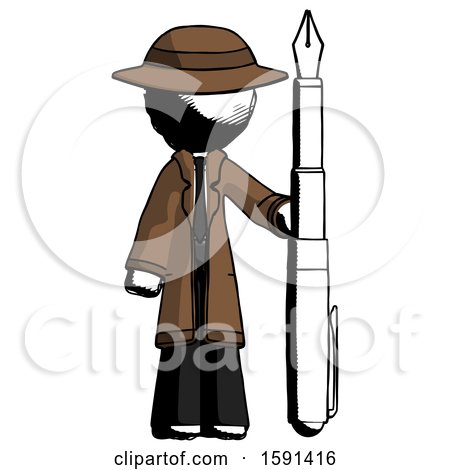 Ink Detective Man Holding Giant Calligraphy Pen by Leo Blanchette