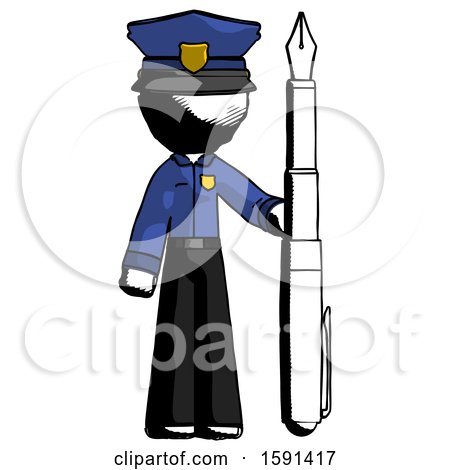 Ink Police Man Holding Giant Calligraphy Pen by Leo Blanchette