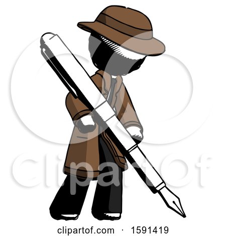 Ink Detective Man Drawing or Writing with Large Calligraphy Pen by Leo Blanchette