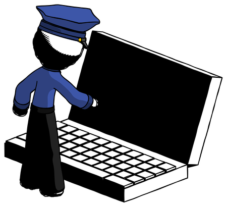 Ink Police Man Using Large Laptop Computer by Leo Blanchette