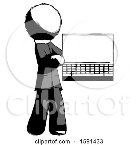 Ink Clergy Man Holding Laptop Computer Presenting Something on Screen by Leo Blanchette