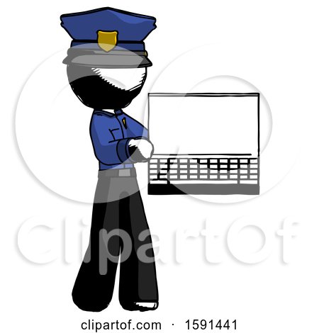 Ink Police Man Holding Laptop Computer Presenting Something on Screen by Leo Blanchette