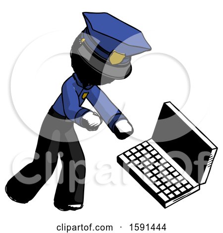 Ink Police Man Throwing Laptop Computer in Frustration by Leo Blanchette