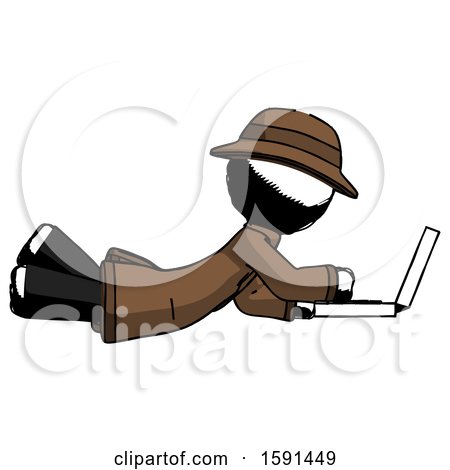Ink Detective Man Using Laptop Computer While Lying on Floor Side View by Leo Blanchette