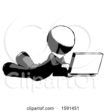 Ink Clergy Man Using Laptop Computer While Lying on Floor Side Angled View by Leo Blanchette