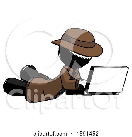 Ink Detective Man Using Laptop Computer While Lying on Floor Side Angled View by Leo Blanchette