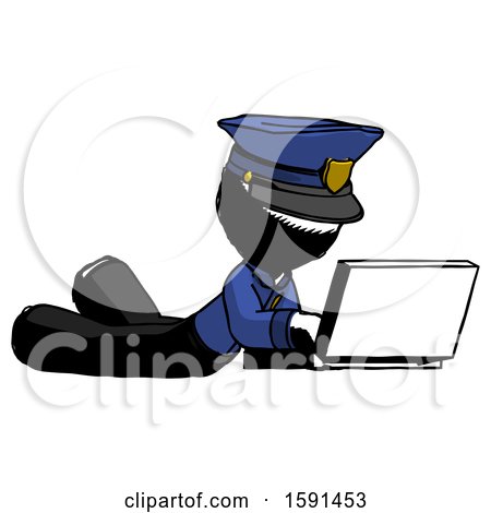 Ink Police Man Using Laptop Computer While Lying on Floor Side Angled View by Leo Blanchette