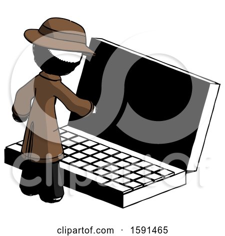 Ink Detective Man Using Large Laptop Computer by Leo Blanchette