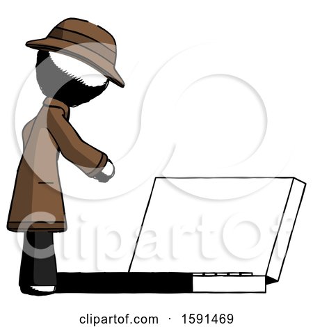 Ink Detective Man Using Large Laptop Computer Side Orthographic View by Leo Blanchette