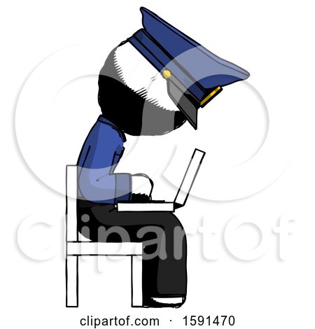 Ink Police Man Using Laptop Computer While Sitting in Chair View from Side by Leo Blanchette