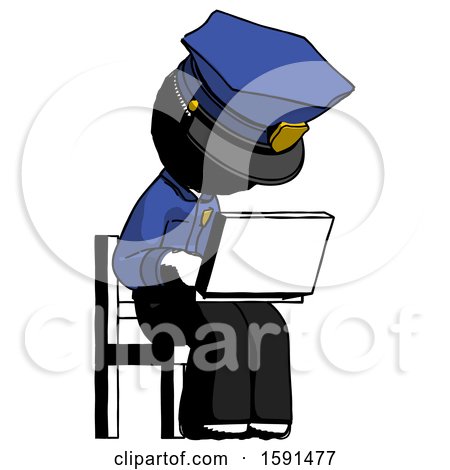 Ink Police Man Using Laptop Computer While Sitting in Chair Angled Right by Leo Blanchette