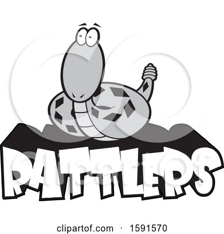 Clipart of a Grayscale Rattle Snake Mascot over Rattlers Text - Royalty Free Vector Illustration by Johnny Sajem