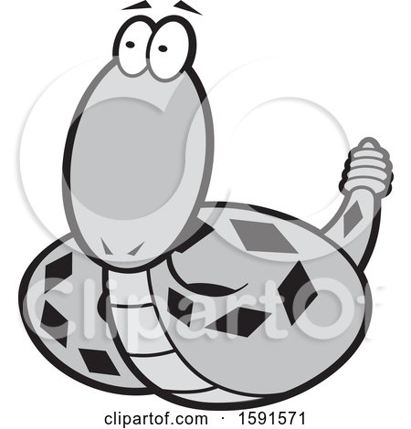 Clipart of a Grayscale Diamondback or Rattle Snake Mascot - Royalty Free Vector Illustration by Johnny Sajem