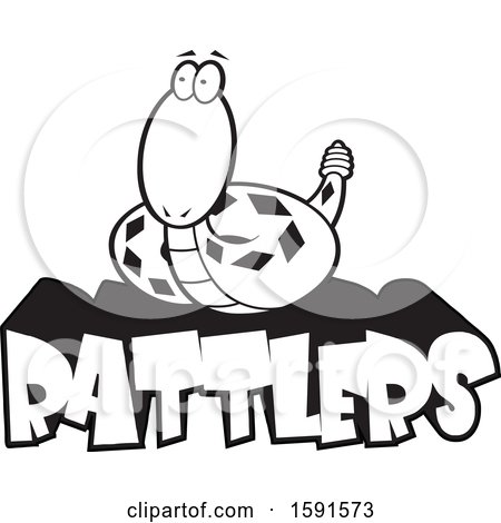 Clipart of a Black and White Rattle Snake Mascot over Rattlers Text - Royalty Free Vector Illustration by Johnny Sajem
