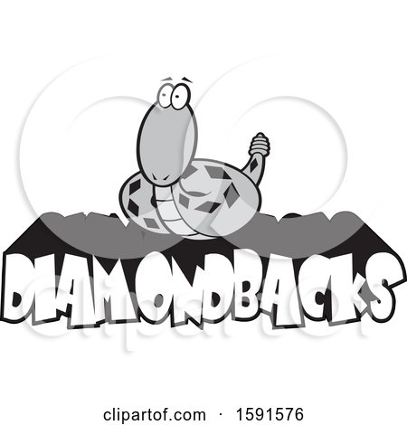 Clipart of a Grayscale Diamondback Snake Mascot over Text - Royalty Free Vector Illustration by Johnny Sajem
