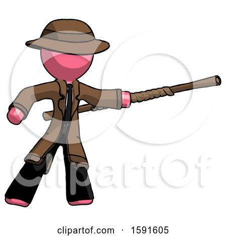 Pink Detective Man Bo Staff Pointing Right Kung Fu Pose by Leo Blanchette