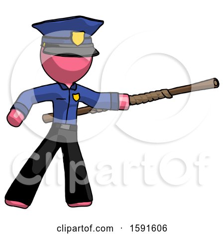 Pink Police Man Bo Staff Pointing Right Kung Fu Pose by Leo Blanchette