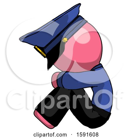 Pink Police Man Sitting with Head down Facing Sideways Left by Leo Blanchette