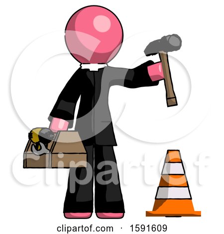 Pink Clergy Man Under Construction Concept, Traffic Cone and Tools by Leo Blanchette