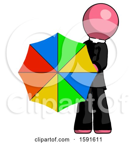 Pink Clergy Man Holding Rainbow Umbrella out to Viewer by Leo Blanchette