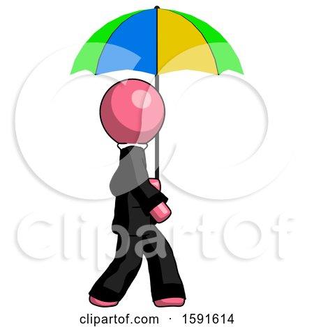 Pink Clergy Man Walking with Colored Umbrella by Leo Blanchette