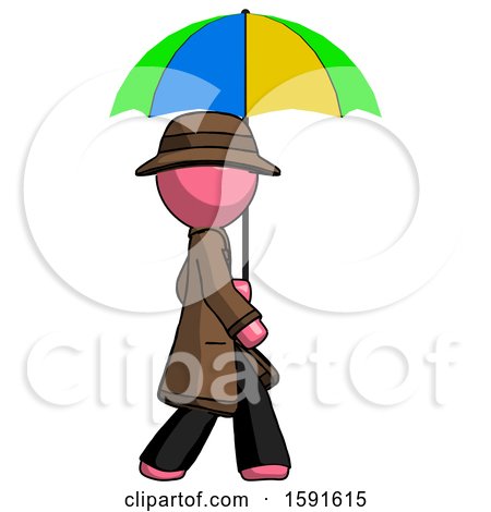 Pink Detective Man Walking with Colored Umbrella by Leo Blanchette